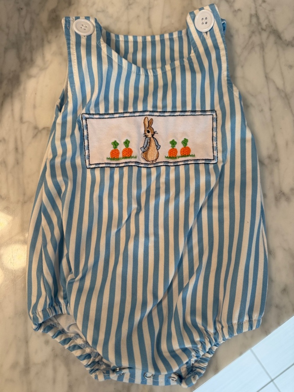 Baby Boy Blue Stripe Bunny Smocked Bubble Romper 3-6M Easter Peter Cottontail